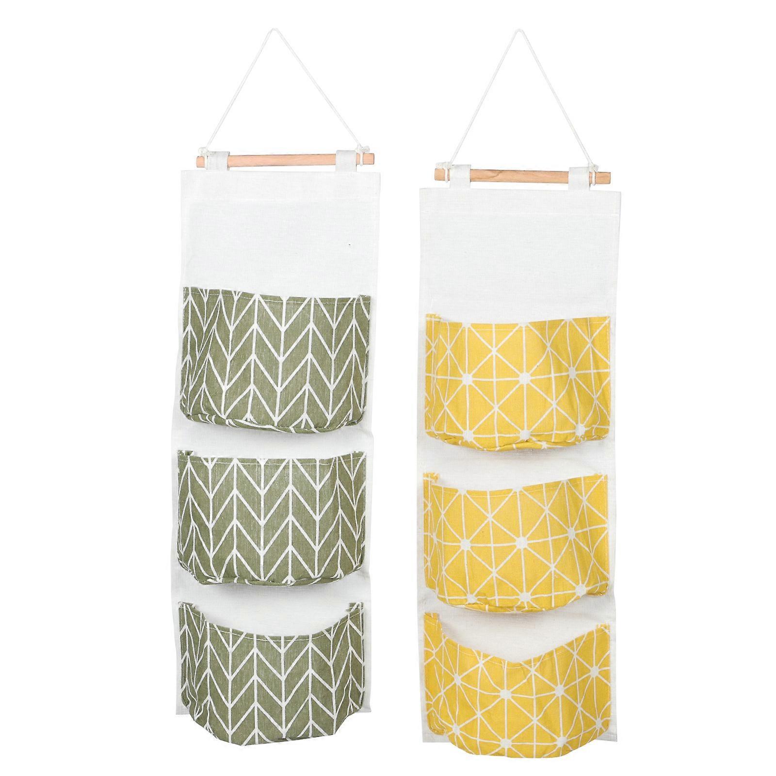 Storage Bag Hanging Multi-Function Pouches Wall Mounting Large Capacity Yellow 2Pcs
