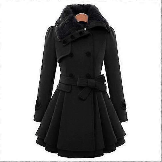 Women's Wool Coat Slim Double Breasted Long Winter Jacket with Fur Collar Elegant Style
