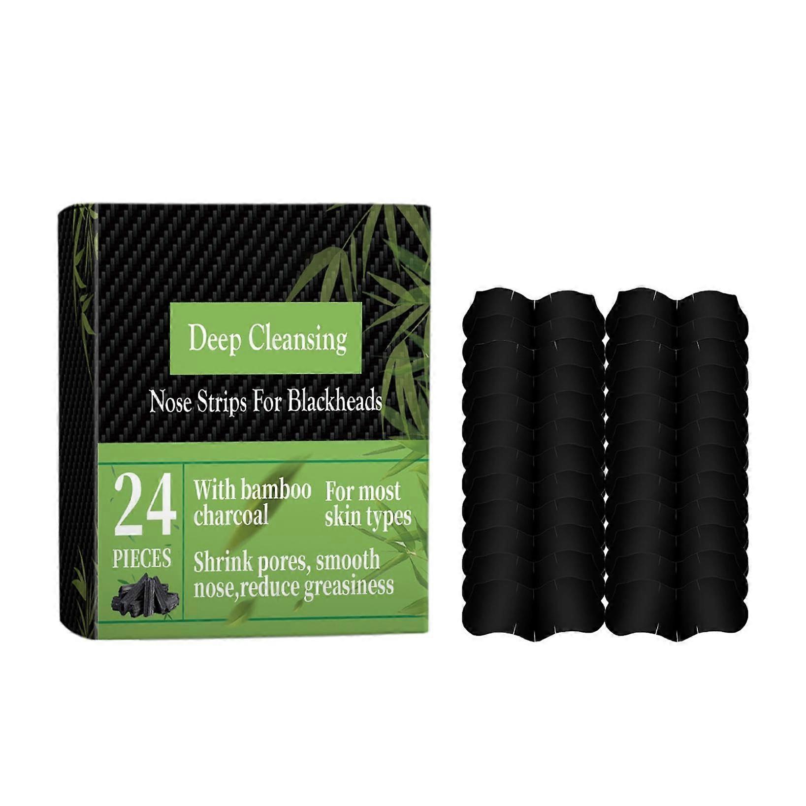 Bamboo Charcoal Blackhead Remover Strips, Deep Pore Cleansing Nose Strips for Face, 24 Pack