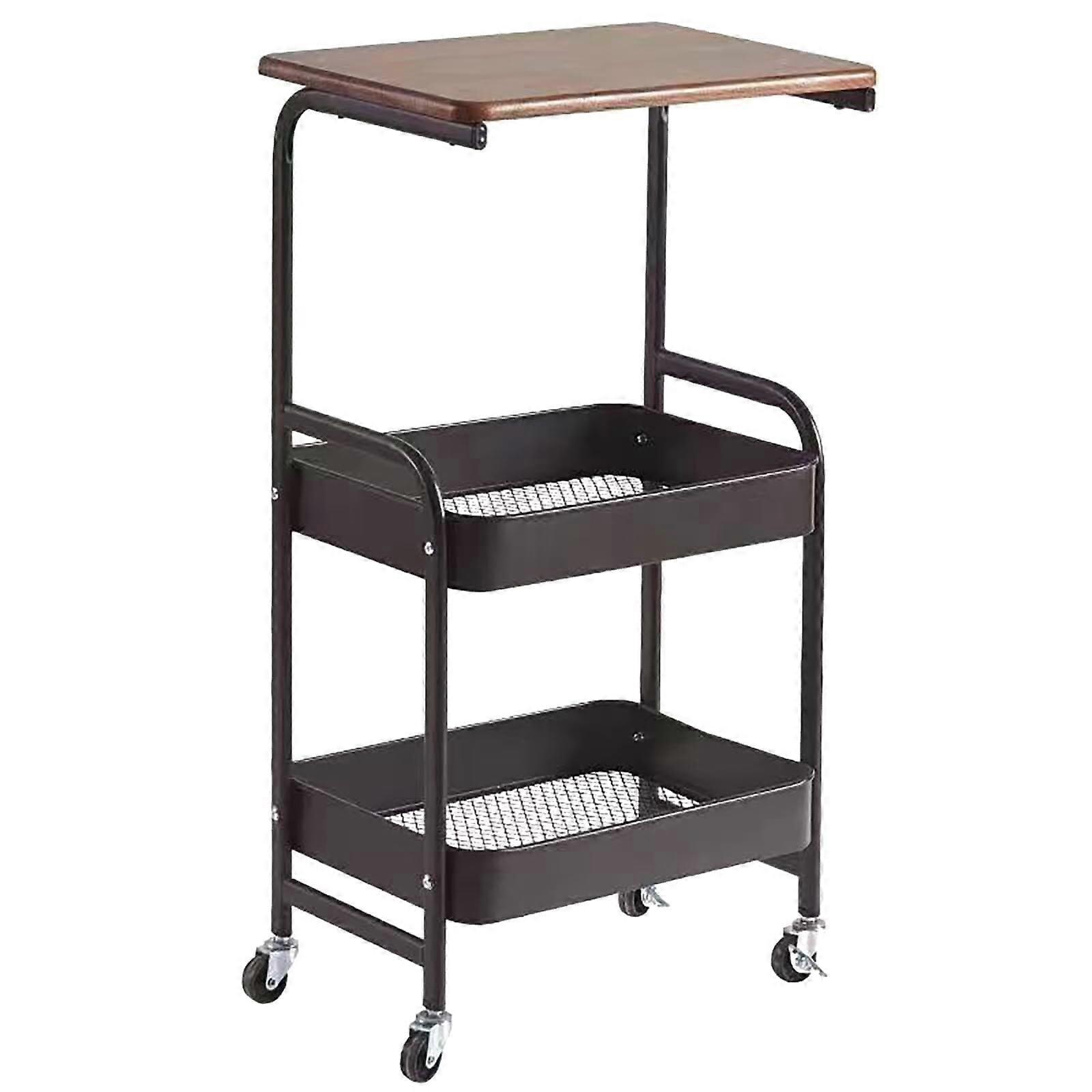 3 Tier Rolling Utility Cart with Table , Sturdy Metal Storage with Locking Wheels, Black