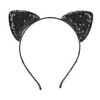 Shiny Reversible Sequin Cat Ear Headband for Women Black Hair Accessories