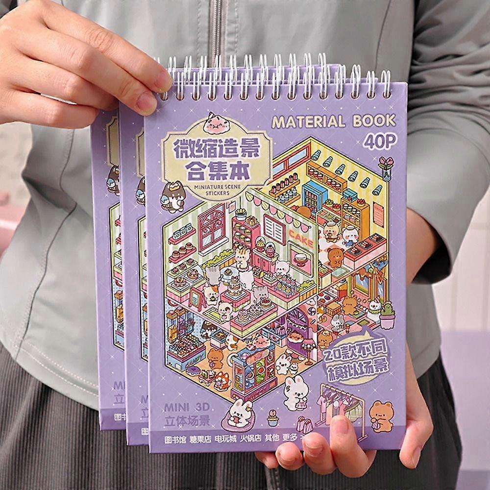 PET Miniature Landscape Sticker Collection Decompression Visual Stacking DIY Cabin Scene Sticker Coil Binding