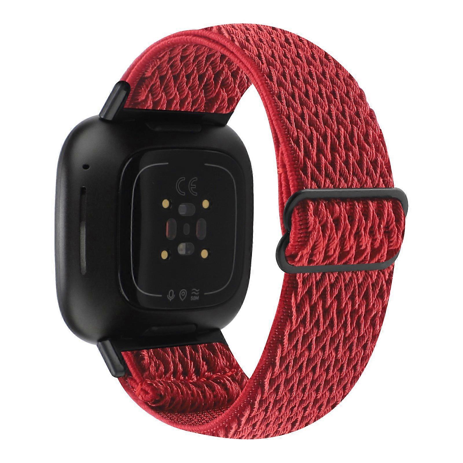 For Fitbit Versa 4/Sense 2 Stretchy Nylon Watch Band Wave Pattern Elastic Braided Replacement Strap