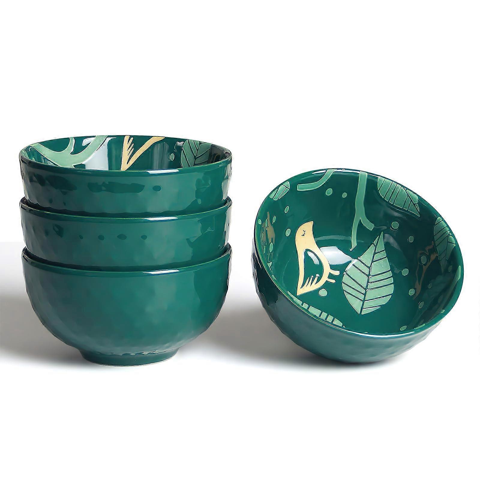 Ceramic Cereal Bowls Set 4Piece 350ml Colorful Patterned Stackable Microwave Dishwasher Safe