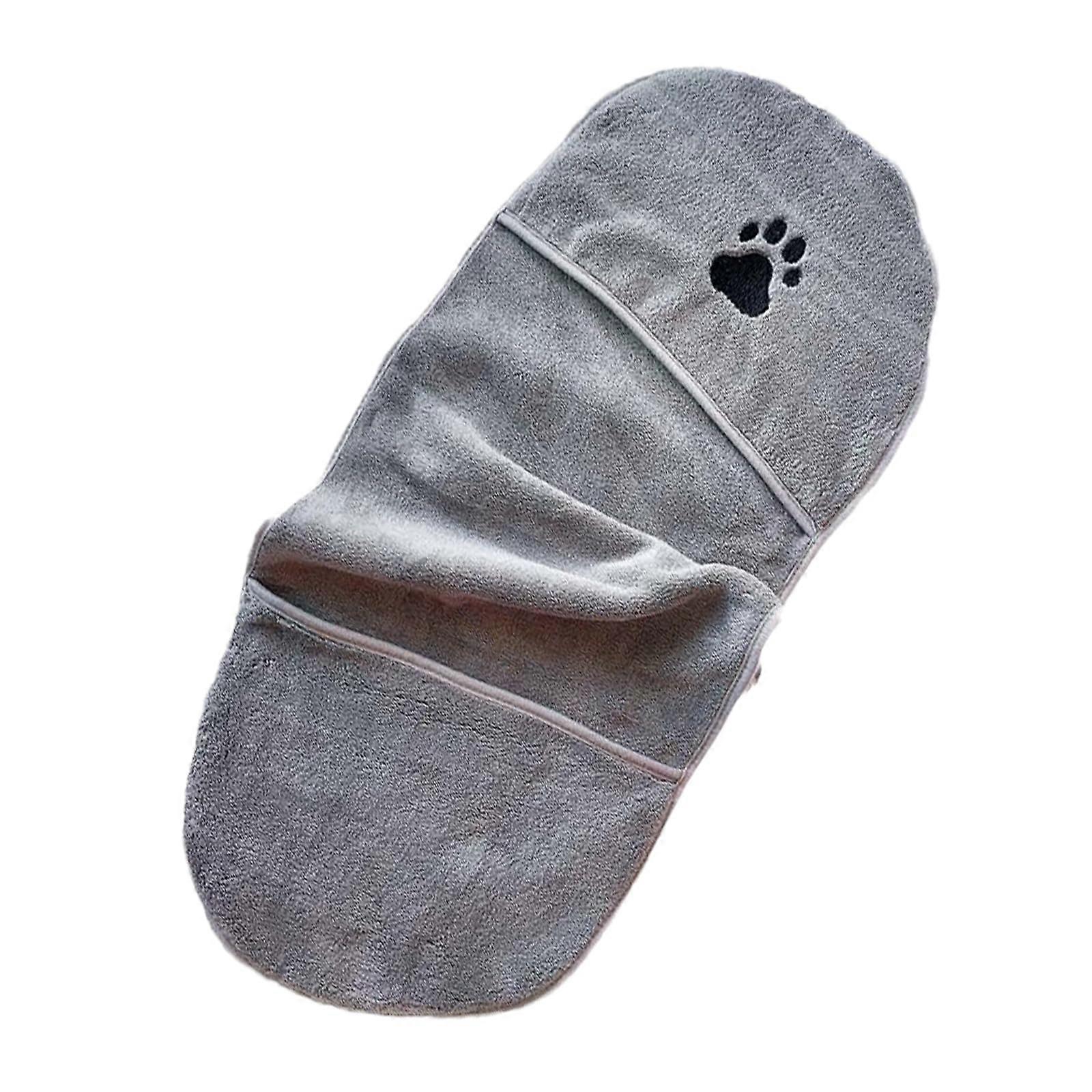 Hand Pocket Pet Drying Towel Soft Absorbent Dog Bath Towel Quick Drying Reusable Gray