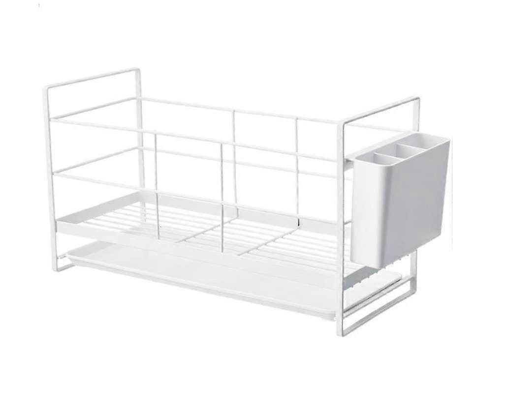 White Dish Drying Rack with Utensil Holder and Removable Drip Tray for Compact Kitchen Counter