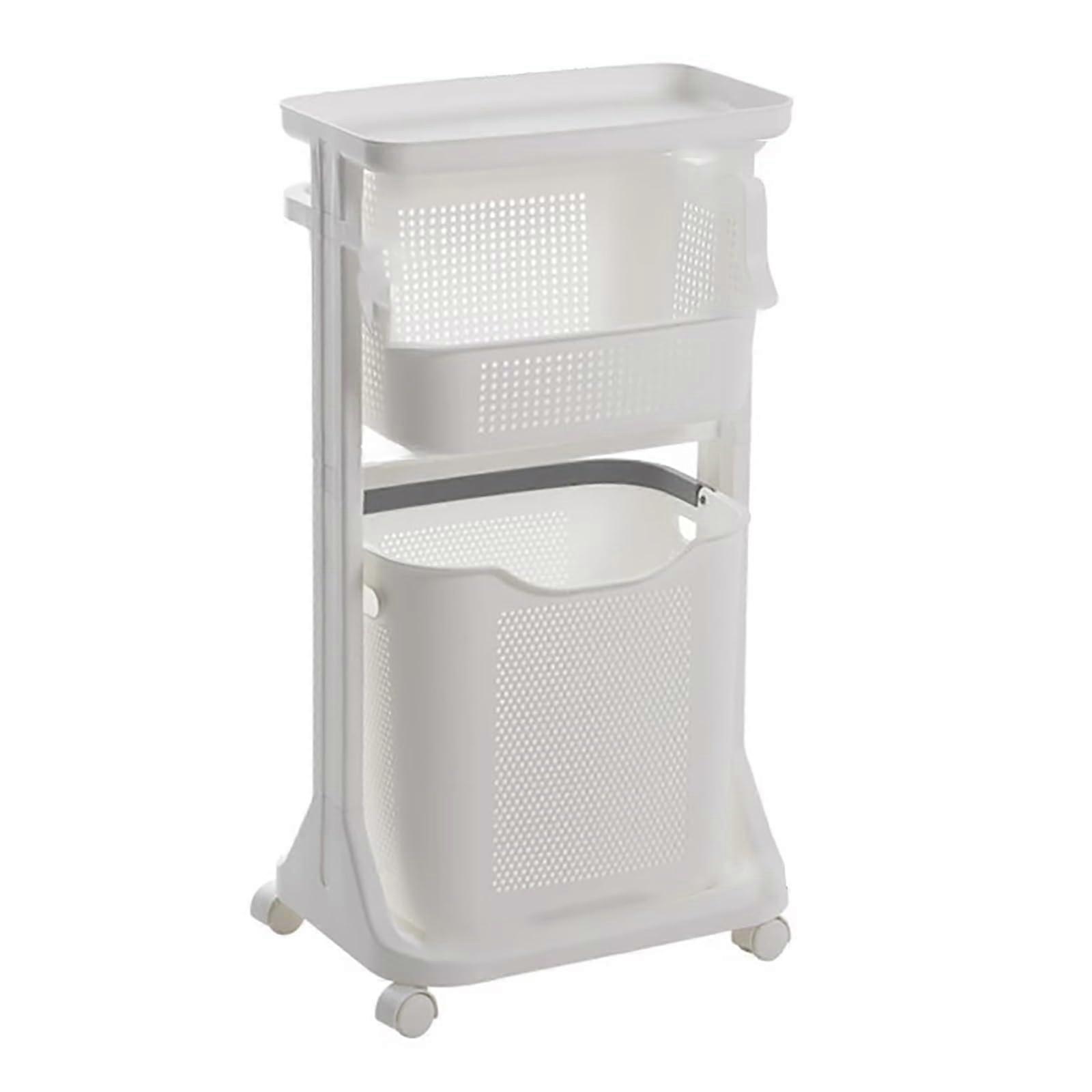 2/3Tier Laundry Basket with Wheels, Rolling Clothes Hamper, SpaceSaving Storage for Home, White 32in