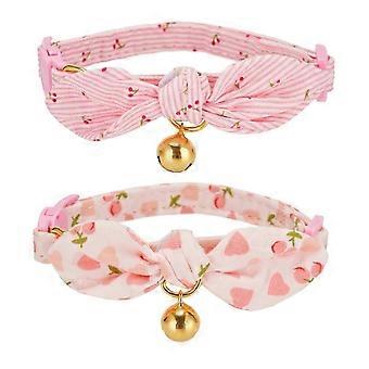 2er-Pack Katzenhalsbänder aus Baumwolle mit abnehmbarer Schleife und Glöckchen, rosa Kittenhalsband