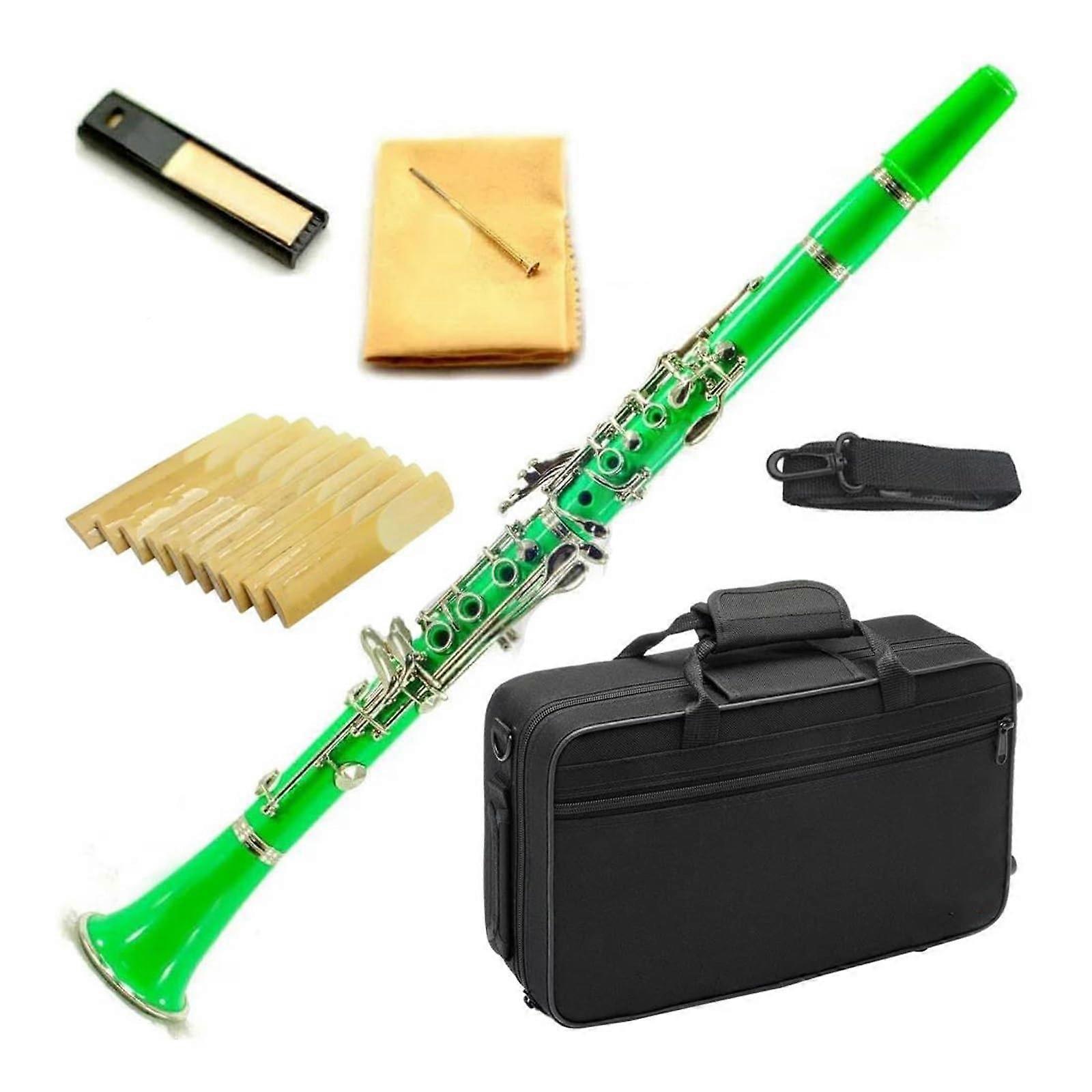 Green Bb Clarinet for Beginners with Durable Nickel Keys, Clear Warm Tone and Complete Starter Kit