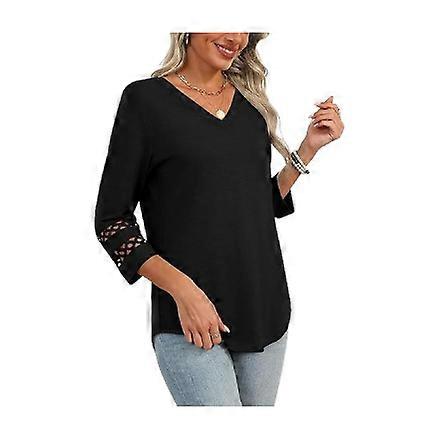 Women's V-neck Lace Patchwork Long Sleeve Top