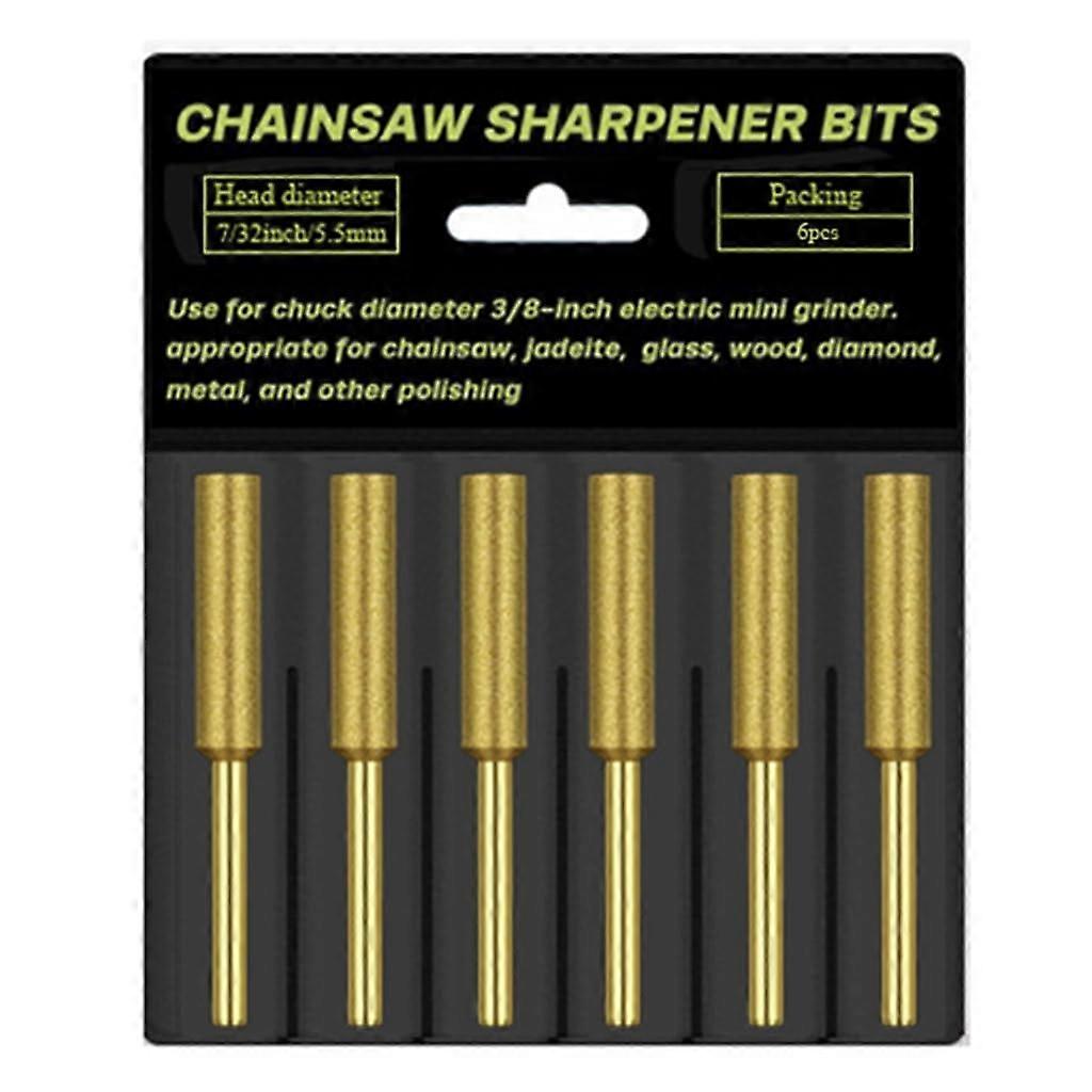 Chainsaw Sharpener Grinding Stone 6 Pack Titanium Plated 5.5mm Bits for Durable Precise Sharpening
