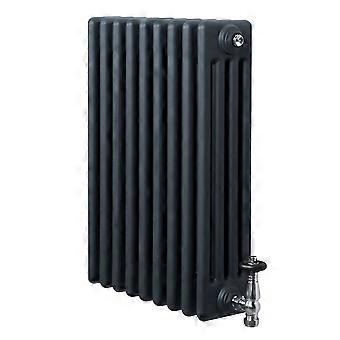 Traditional 4 Column Radiator 600mm x 425mm & TRV Chrome Valves Central Heating Heater Anthracite
