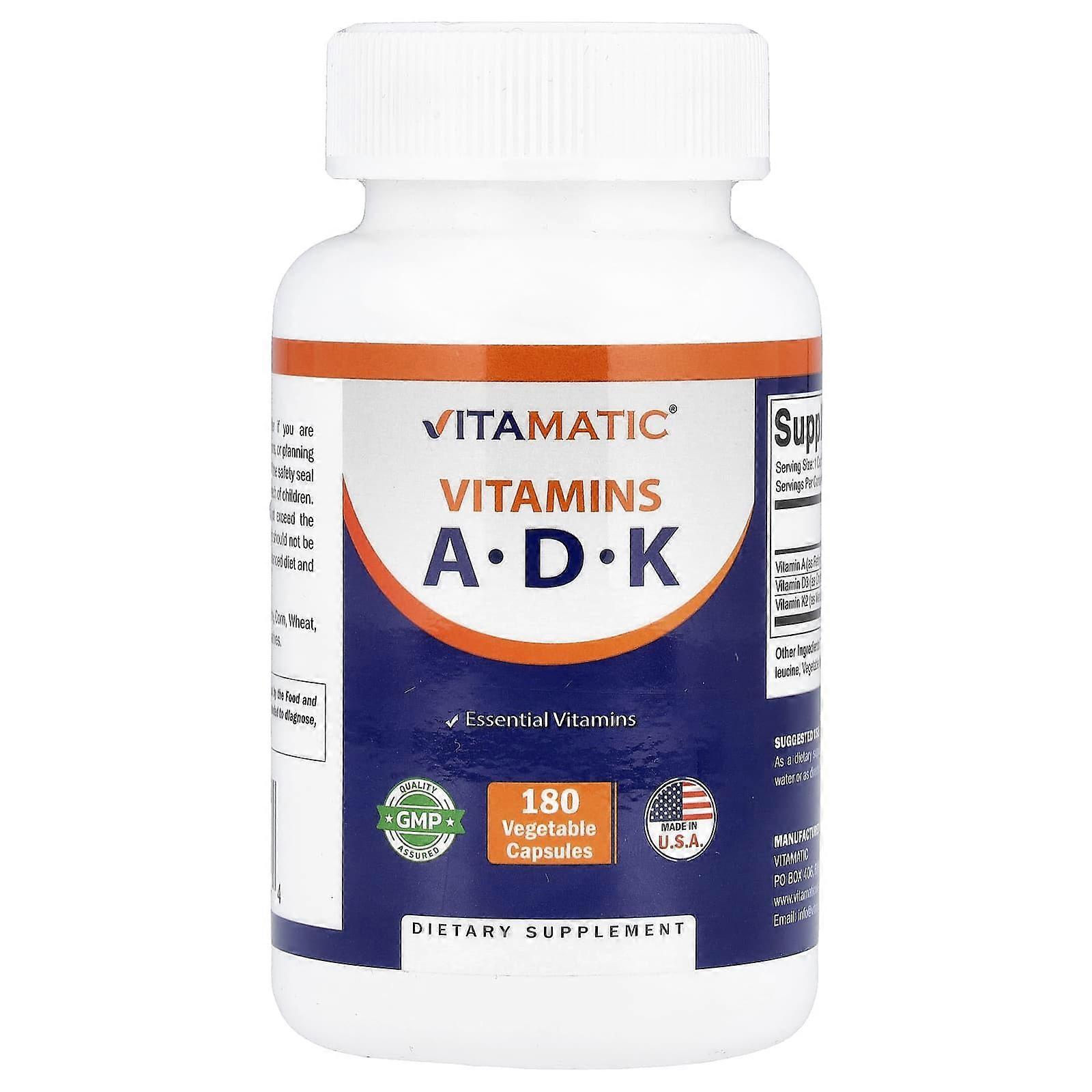 Vitamatic, Vitamins A, D, K, 180 Vegetable Capsules