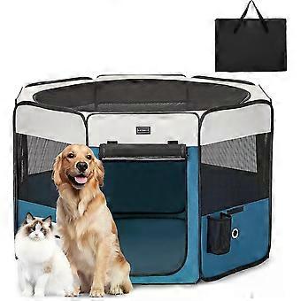 Dog Pen Indoor Anti-Leakage Bottom Foldable Chewproof Design - Blue