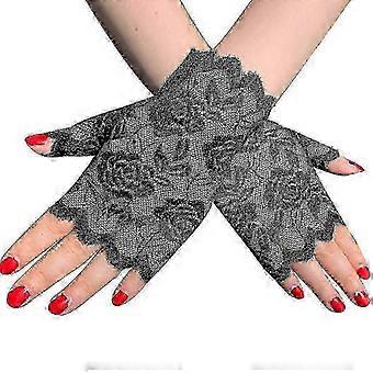 Summer UV Proof Fingerless Gloves for Women Floral Mesh Lace Driving Mittens Wedding