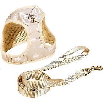 Cute Dog Harness Dog Vest Harness with Leash Set Bell Bow Design Puppy Cat Harness Leash Set for Small Medium Dogs Beige S