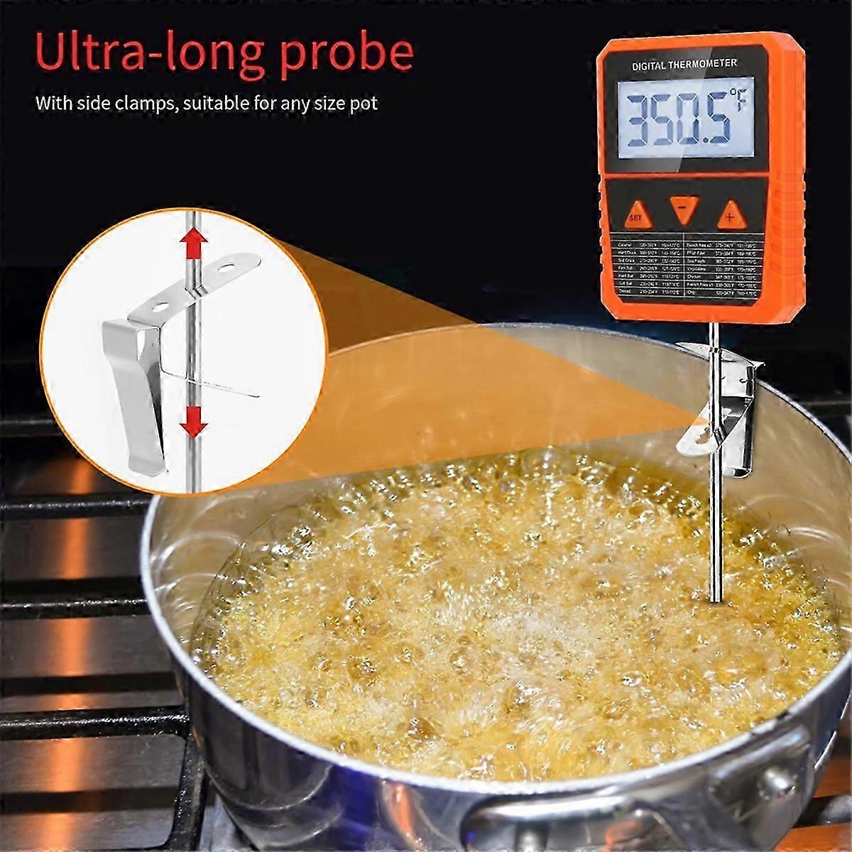 Probe Candy Thermometer with Pot Clip,Alarm Function,IPX6 Waterproof Rotatable Large Display Deep Fr