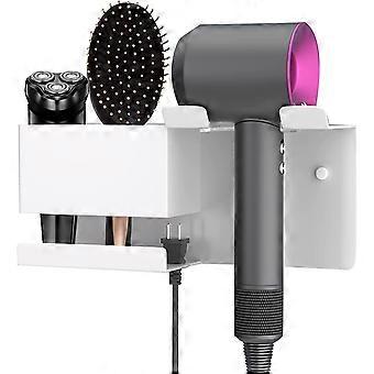 Hair Dryer Rack Wall Mounted White Hair Dryer Rack, NJJ Hair Dryer Rack, Bathroom Aluminum Alloy Hair Dryer Holder Hairdressing Tools Storage with Hoo