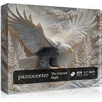 The Carved Eagle Jigsaw Puzzle 1000 Pieces, Majestic Bald Eagle Bird Puzzles for Adults,White Forest Art Nature Puzzle Animal, Unique Challenging Impo