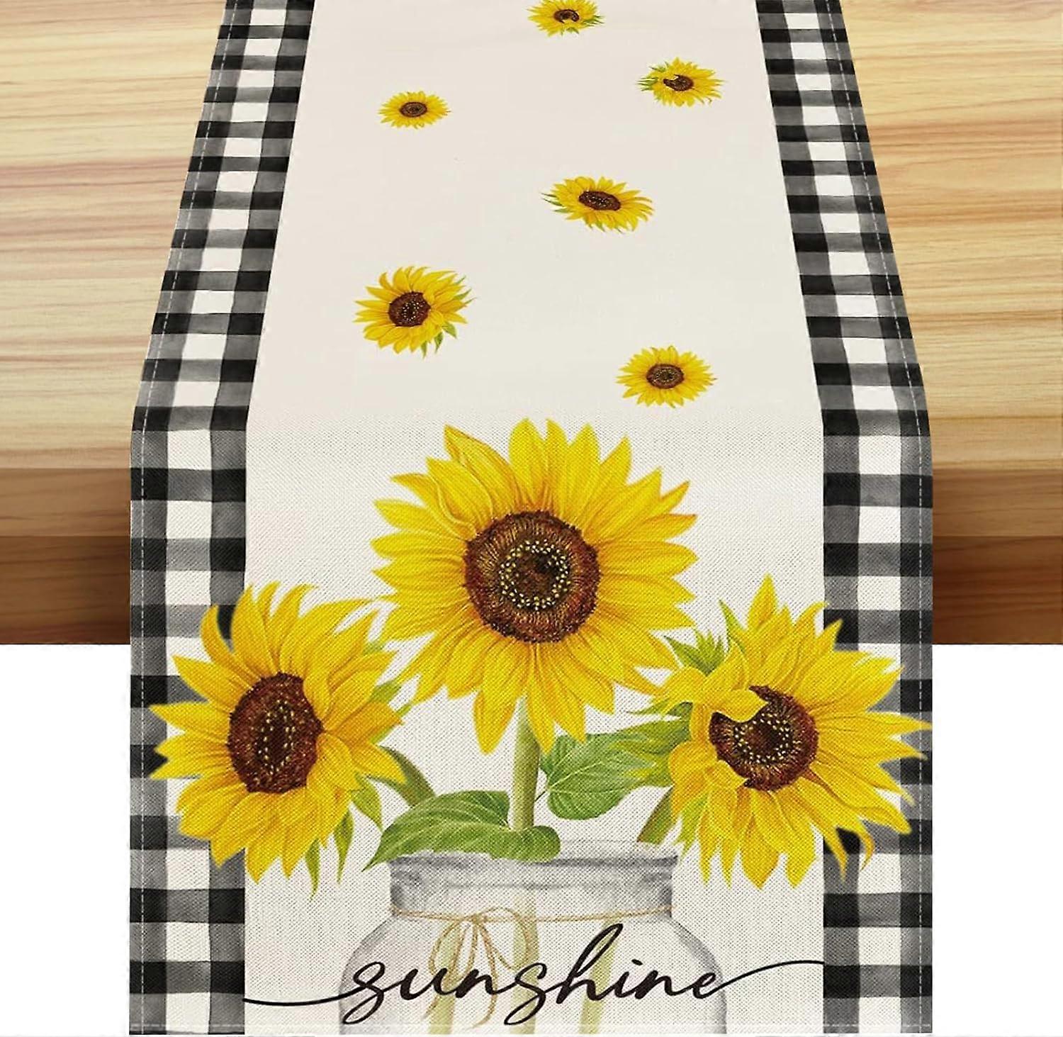 Sunflower Table Runner,Washable, Modern Linen Table Runner, Spring/Sum