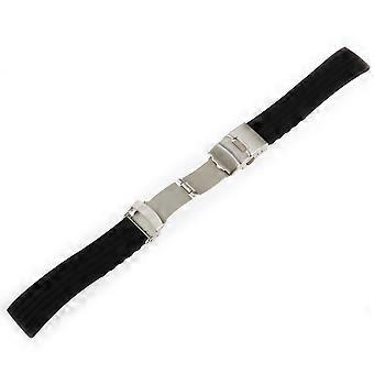 22mm Waterproof Stripes Pattern Silicone Watch Band Strap with Stainless Steel Deployment Clasp Buckle (Black)