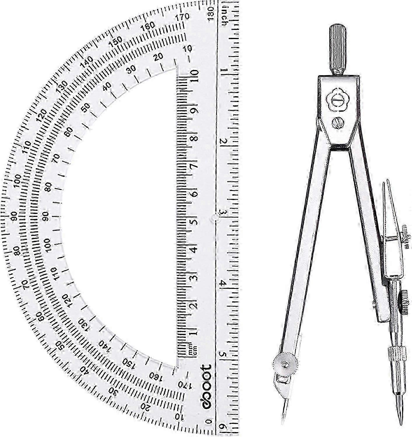 Drawing Compass and 6 Inch Protractor, Student Geometry Math Set,T
