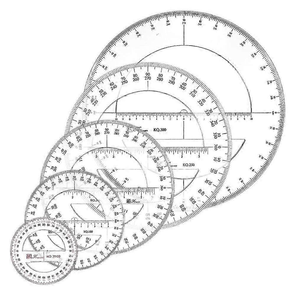 5-Pack 360 Degree Protractor Set, Clear Plastic Geometry Rulers compatible with Drawing and Drafting