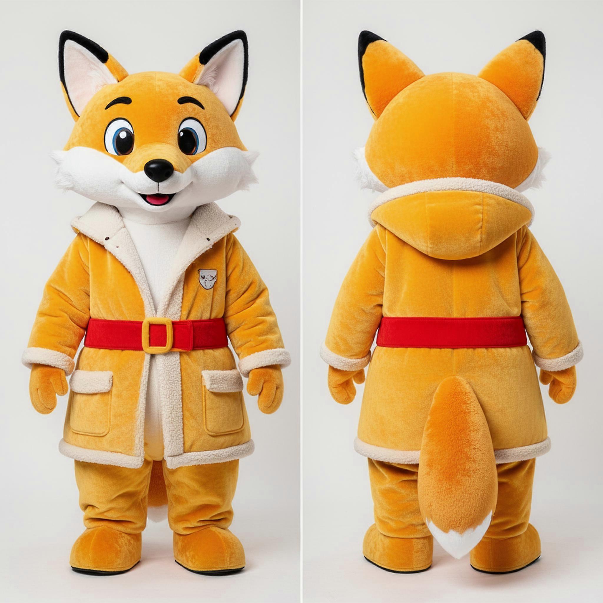 MASTICOT Golden Velvety Cartoon Fox Mascot