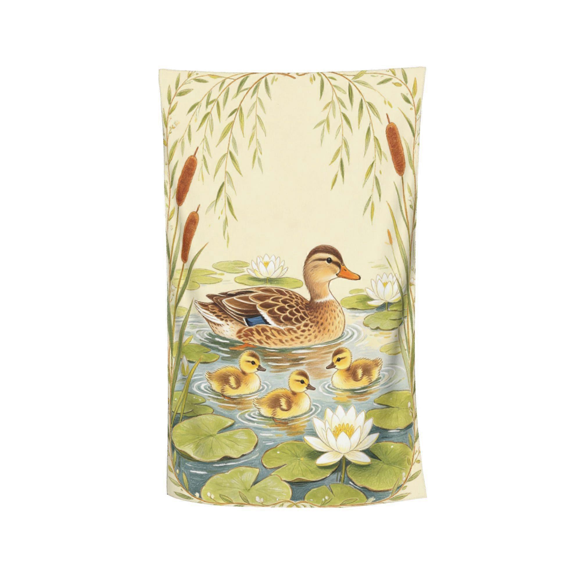 Serviette de plage imprimée tendance avec canard et canetons dans un étang, idéale pour l'été et les voyages (Sw-Hasyg).