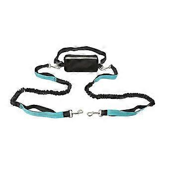 Two Dogs Running Waist Leash with Waist Bag Dual Handles Reflective Stitches Adjustable Waist Belt Dog Leash compatible with Walking Sky Blue