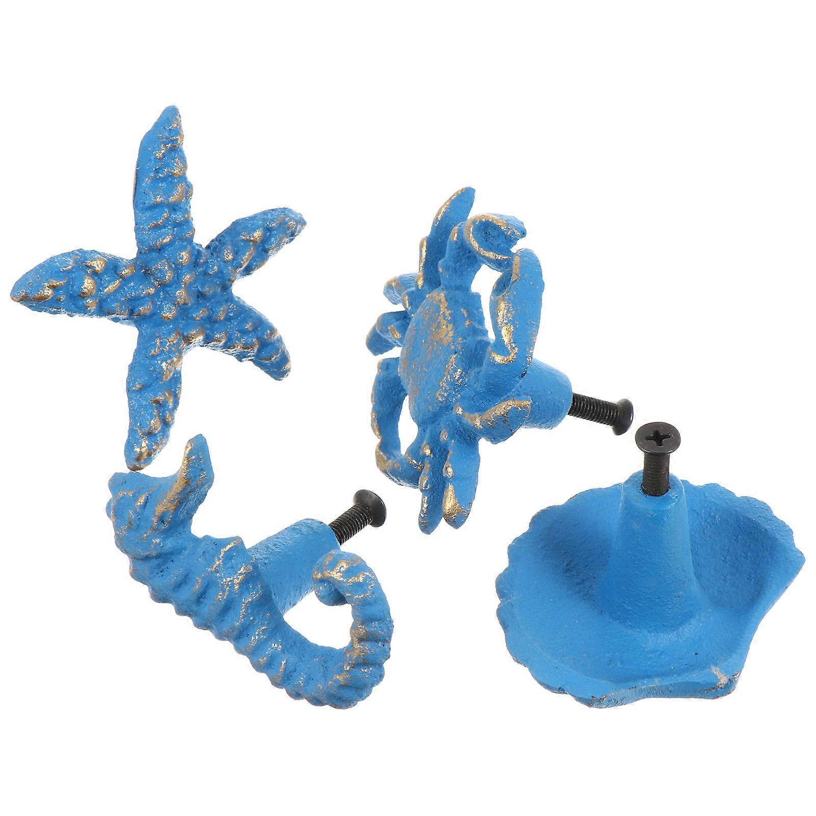 Door Pull Handle Vintage Marine Animal Cabinet Knobs with 2Sets Set