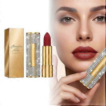 Diamond-Encrusted Lipstick, Red-Brown, Nourishing, Moisturizing, Smooth Texture, Long-Lasting Color, Non-Stick Cup, Lip Care Makeup JBR