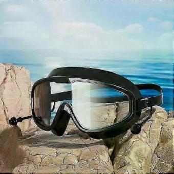 1Pcs Adult large frame swimming goggles waterproof anti fog anti UV high-definition transparent flat lens with built-in earplugs