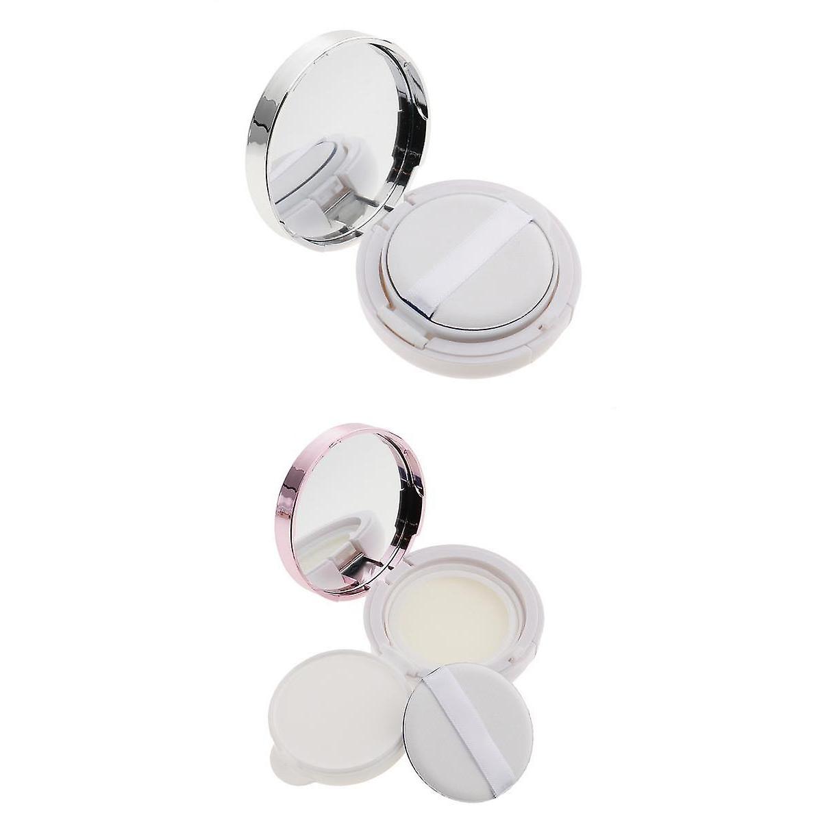 2x Round Empty Luxurious Portable Air Cushion Puff Box Cream Container Case