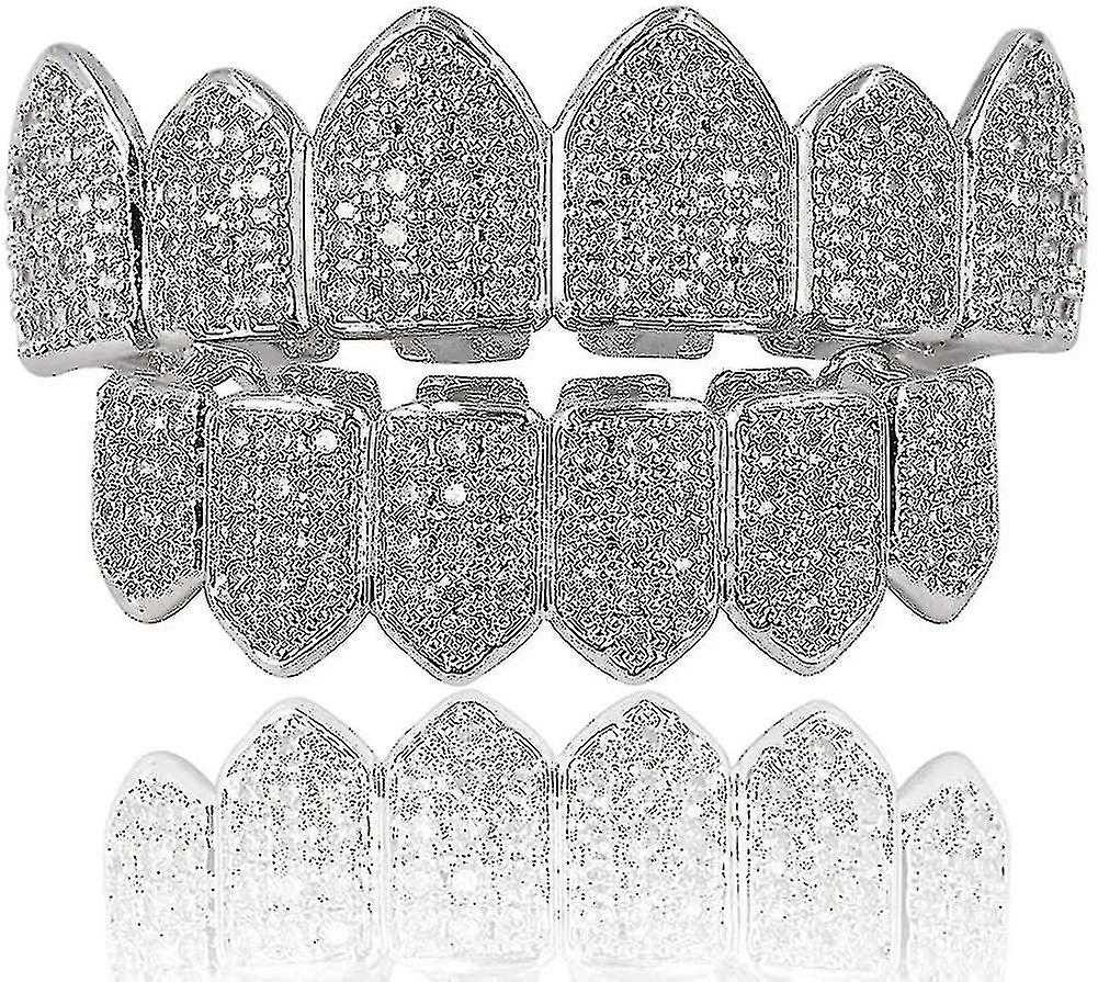 18k Gold Plated Macro Pave Cz Iced-out Grillz With Extra Molding Bars Included A