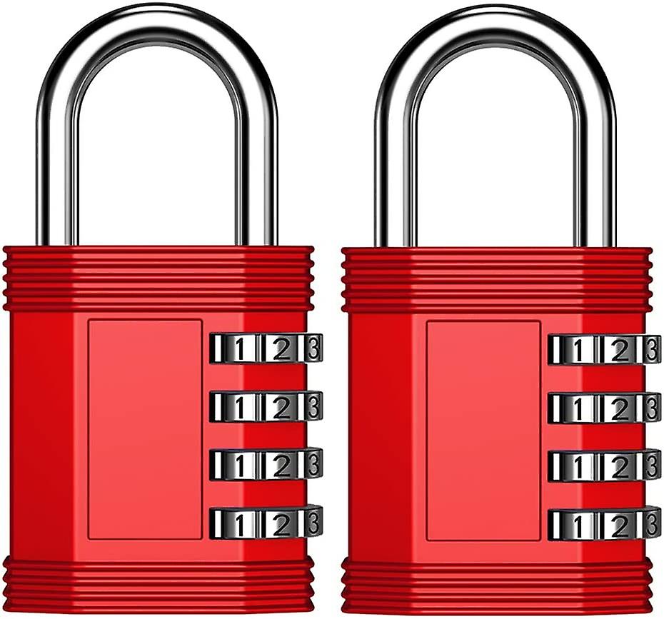Number Lock for Lockers, 4 Digit Lock Combination for Gym Locker, School Locker, Fence, Gate, Hasp Storage (2 Pack, Red)