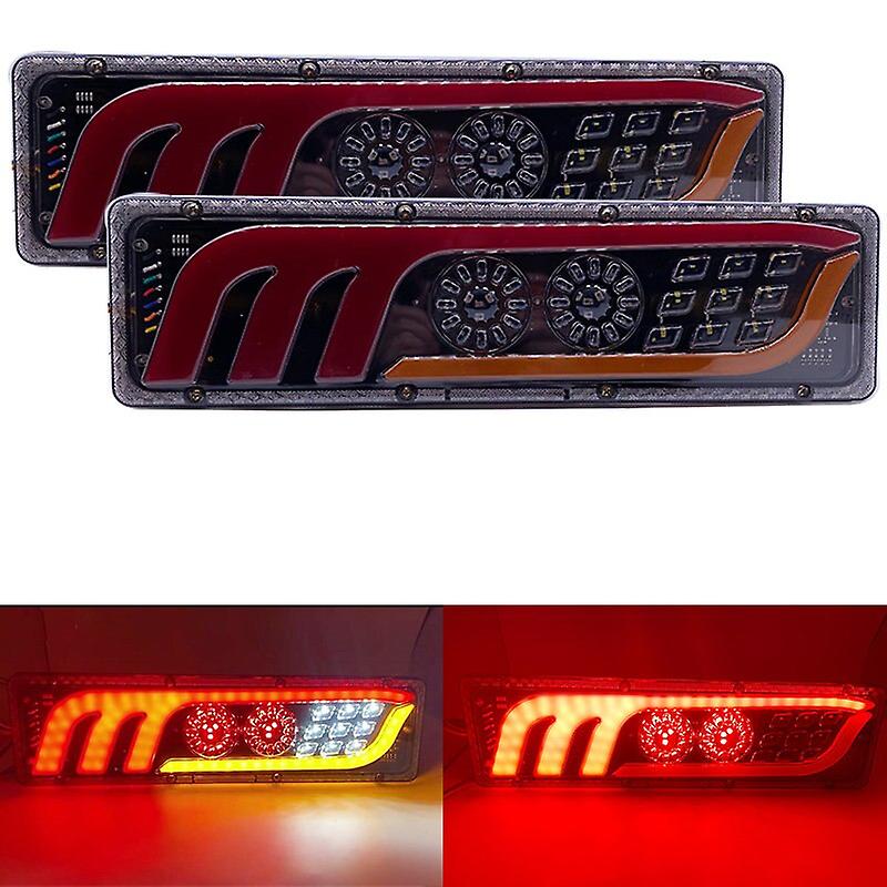 2Pcs Led Truck Tail Lights12v/24v Super Bright Trailer Brake Lights Rear Dynamic Running Turn Signal Reverse Lamp Lorry Taillig