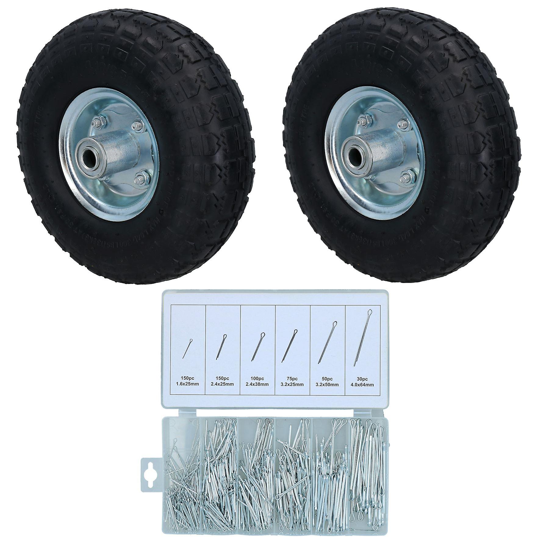 2 x 10” Pneumatic Sack Truck Garden Cart Wheel 16mm Bore + 555PC Split Pins