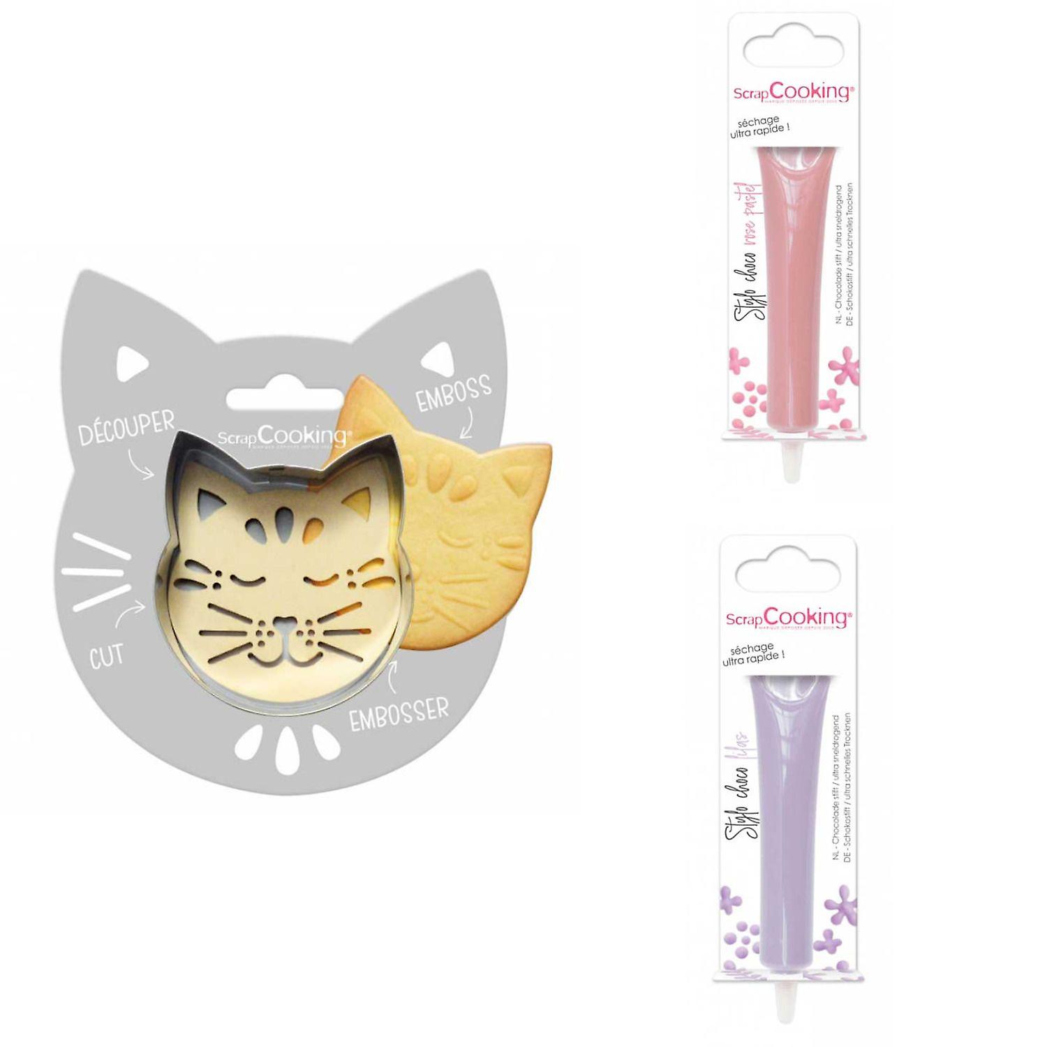 relief Cat Cookie Kit + 2 Pastel Pink and Lilac Chocolate Pens