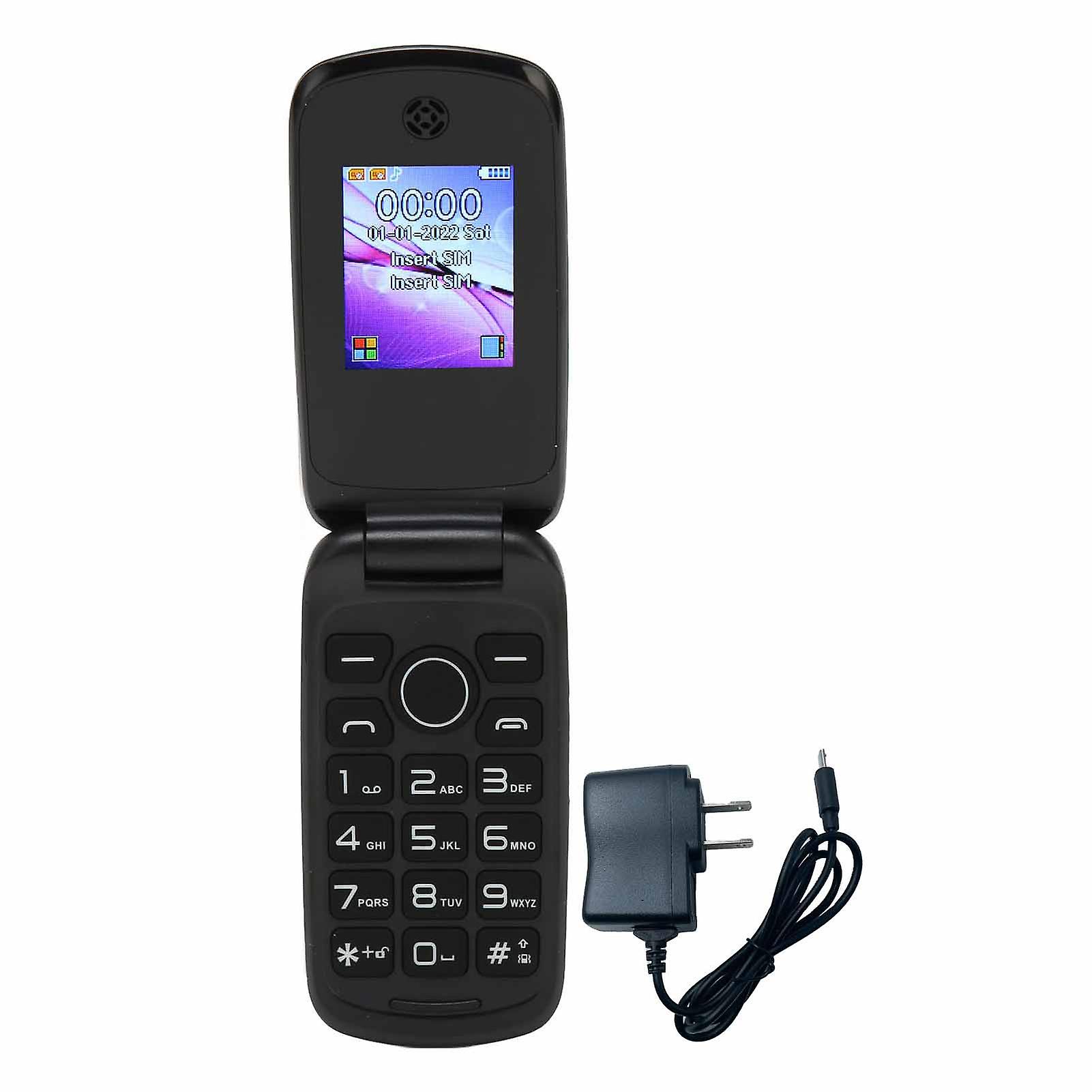 2G Flip Phone with Dual SIM, 1.77" Color Display, 1200mAh Battery, SOS, Black US Plug