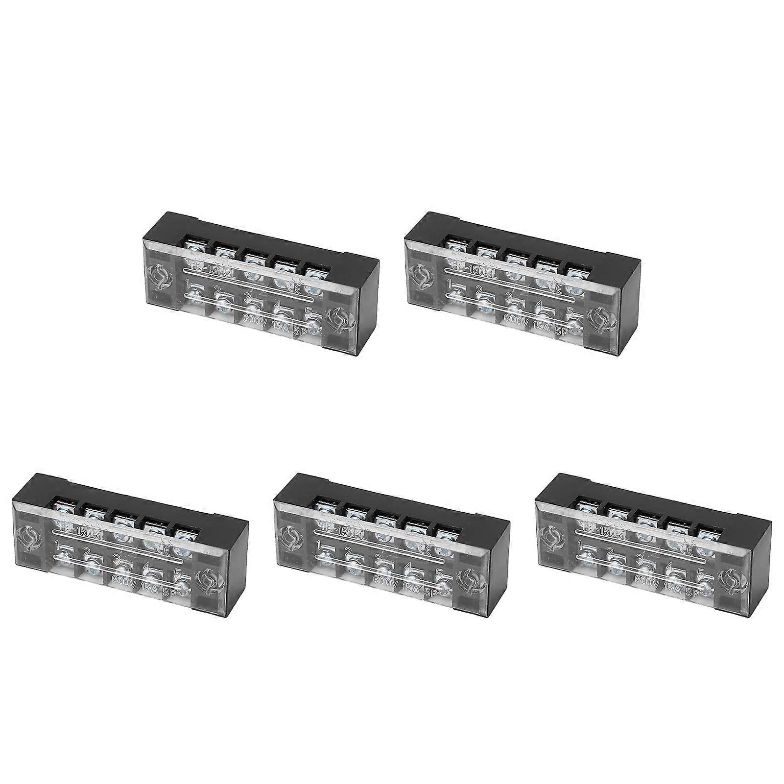 5pcs Terminal Block Barrier Strip Dual Row TB 15A 600V M3 Screws High Tenacity Wire Barrier Block 5 Positions(1505) 