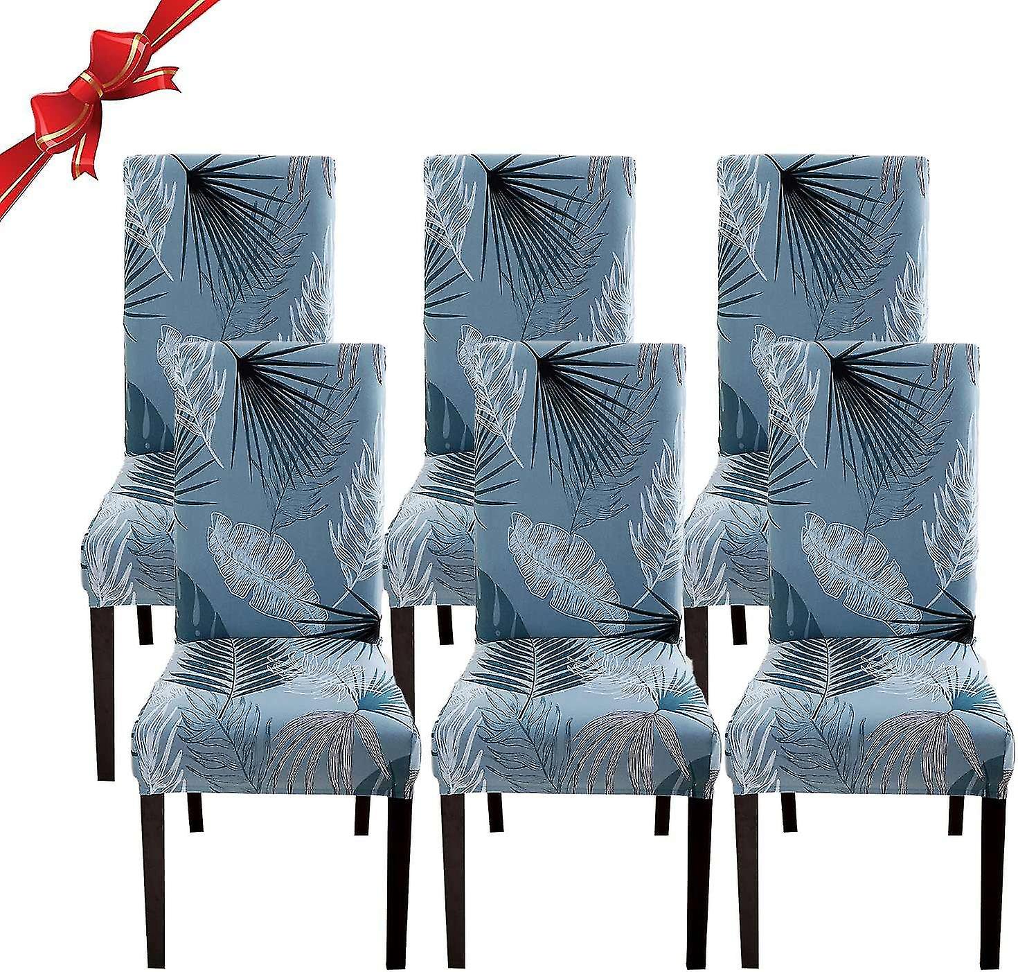 6 Pices Housse de Chaise Extensible(Feuilles Bleues), Universelle Lavables,Couverture de Chaise Faci