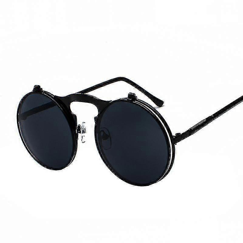Retro Metal Steampunk Flip Sunglasses Round Frame Flip Sunglasses Men's And Women's Trendy Glasses