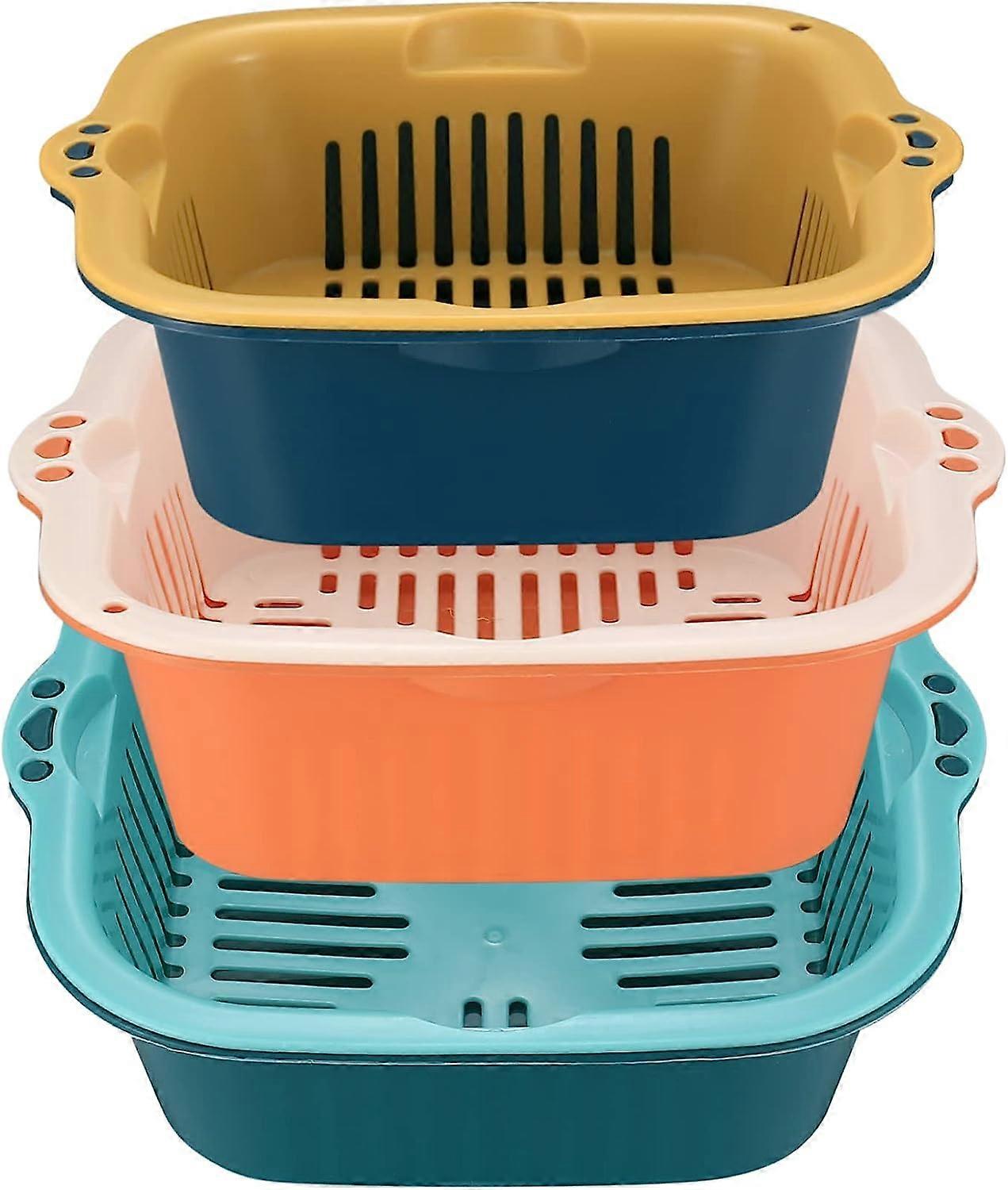 3 Pcs Kitchen Colander, Kitchen Strainers, Drain Basket Colander Strainer - Large, Medium, Small Size