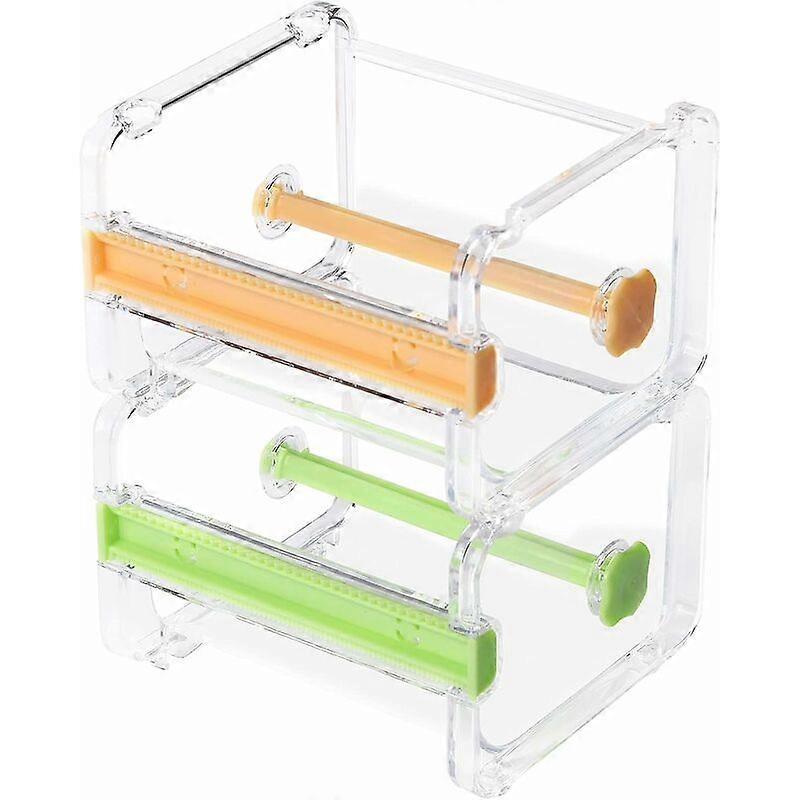 Pack of 2 Clear Multi-Washi Masking Tape Dispenser for Office, Tape Cutter, Tape Roll Base Holder (Not Including Masking Tape) (Yellow/Green)