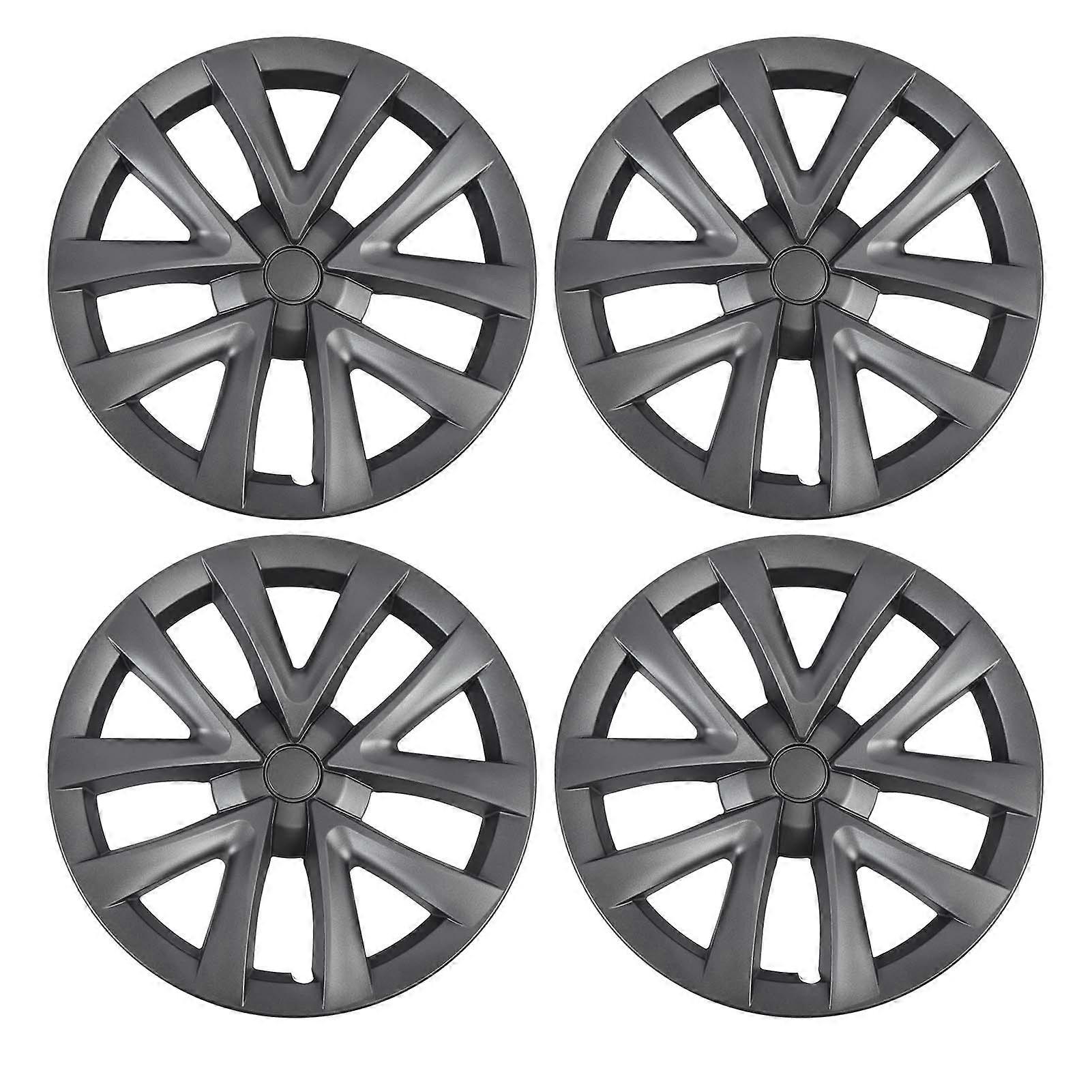 4 Pcs 18in Wheel Hub Cap Automobile Wheel Hub Fully Wrap Rim Protector Replacement for Tesla Model 3 2017 to 2023 Gray E2U612
