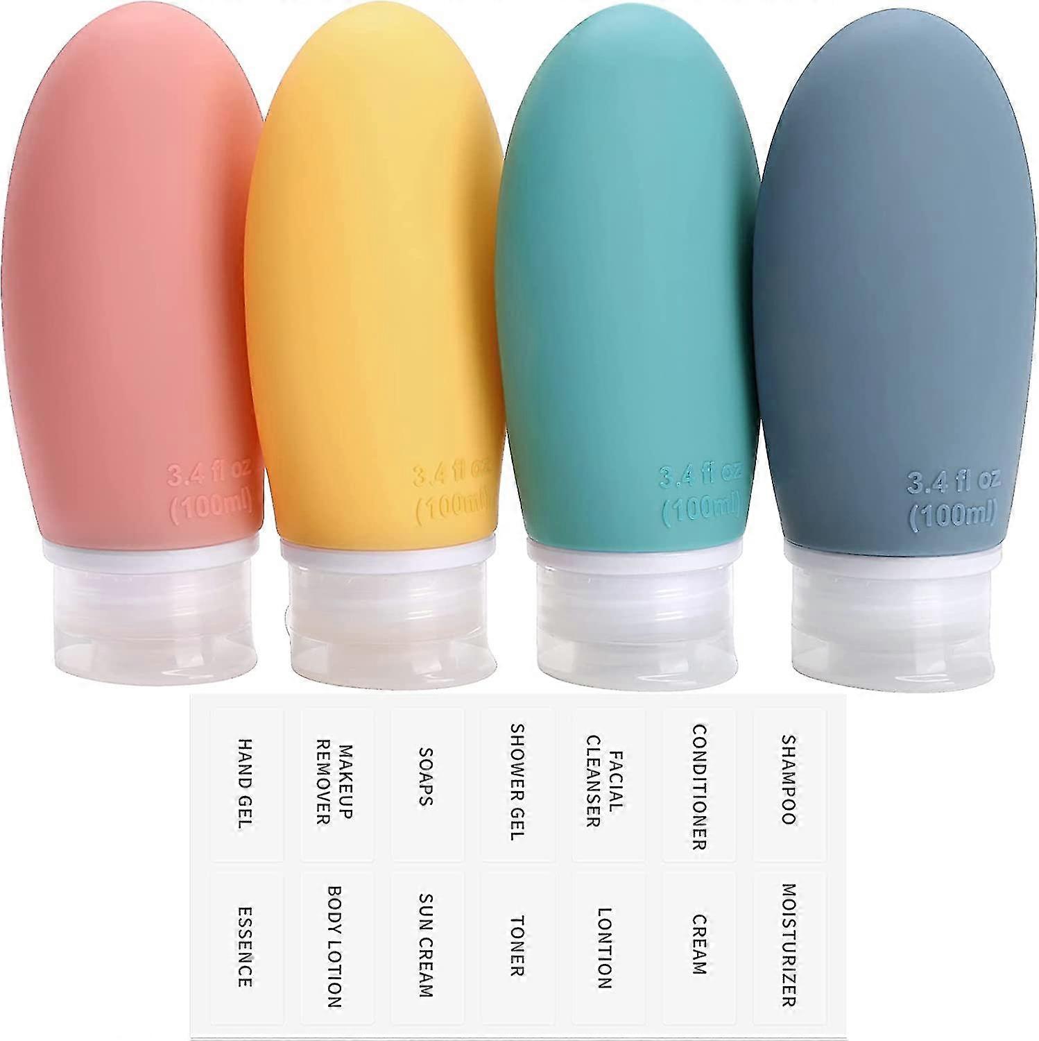 100ml Silicone Travel Bottle, 4 Pack Leak Proof Refillable Squeezable Containers With Lable 3.4oz For Shampoo, Conditioner And Toiletries, Bpa Free An