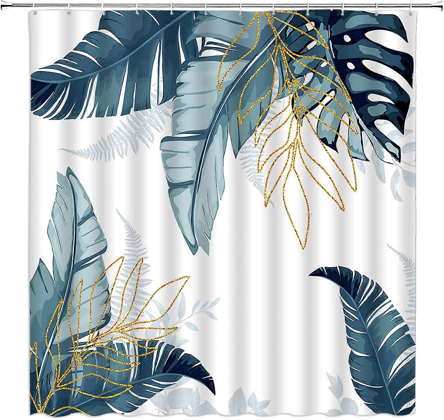 Sprchový záves z tropických listov Modré palmové listy Botanická rastlina Banánový list Monstera Leaf látka Kúpeľňová dekoračná súprava s háčikmi (84 "Š x 72 "V)