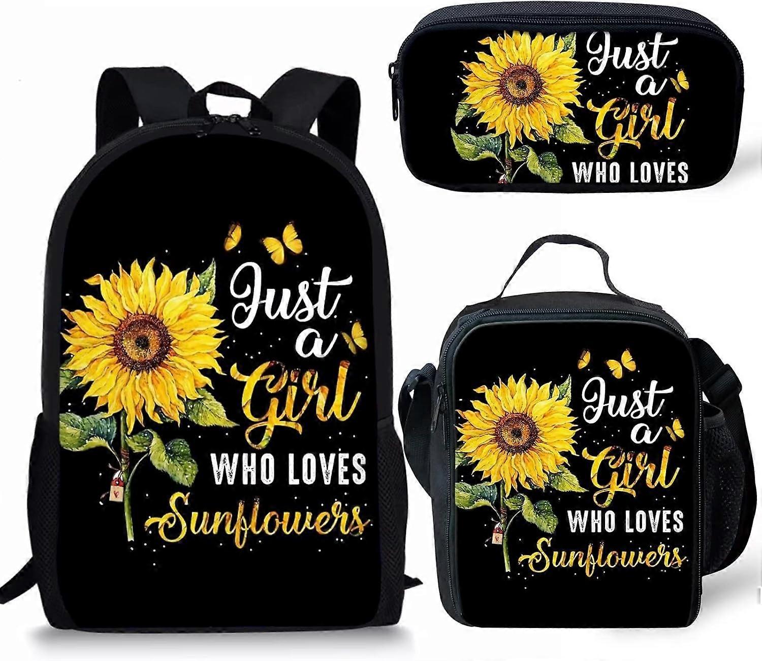 هدية عباد الشمس للفتيات حقيبة ظهر حقيبة مدرسية حقيبة كتب مع صندوق غداء مجموعة مقلمة مجموعة حقيبة مدرسية ابتدائية للأطفال