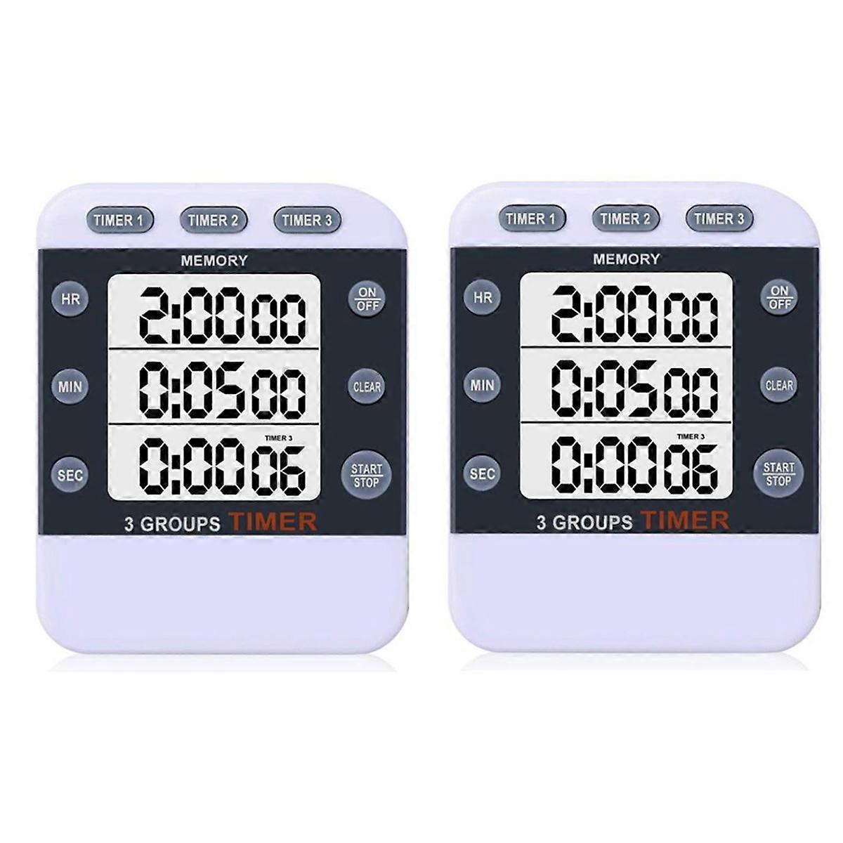 2Pcs Digital Dual Kitchen 3 Channels Count UP/Down Cooking Large Display Countdown for Study,Etc